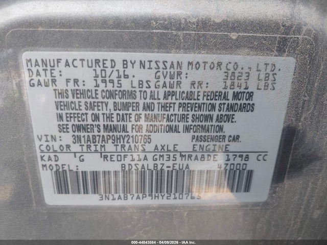 3N1AB7AP9HY210765 Nissan SENTRA S