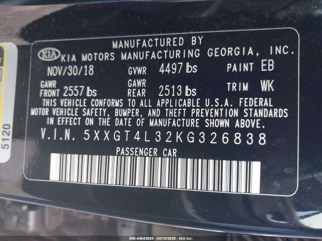 5XXGT4L32KG326838 KIA Optima Lx