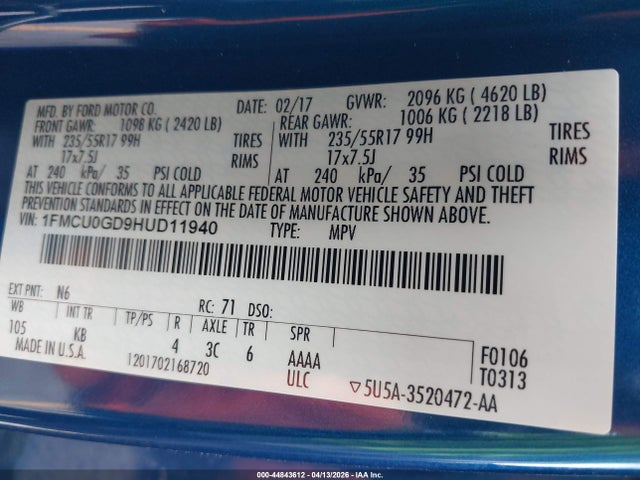 1FMCU0GD9HUD11940 Ford ESCAPE SE