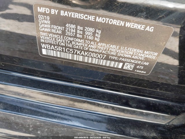 2019 Bmw 330i მანქანა იყიდება აუქციონზე, vin: WBA5R1C57KAK08007, აუქციონის ნომერი: 44843618