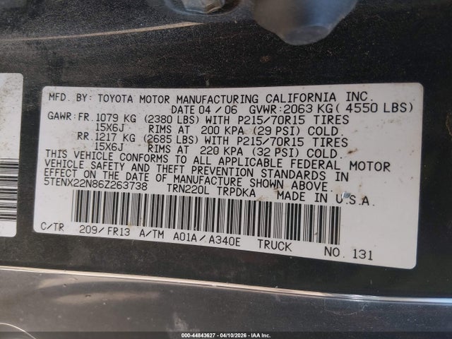 2006 TOYOTA TACOMA 5TENX22N86Z263738 Photo 8