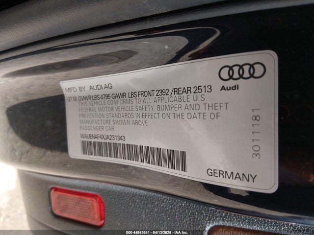 Aukcja sprzedaży 2018 Audi A4 2.0t Premium/2.0t Tech Premium, vin: WAUENAF4XJA231343, numer aukcji: 44843641