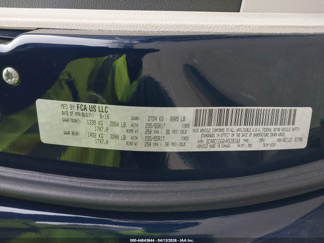 Aukcja sprzedaży 2017 Chrysler Pacifica Touring, vin: 2C4RC1DG6HR529160, numer aukcji: 44843644