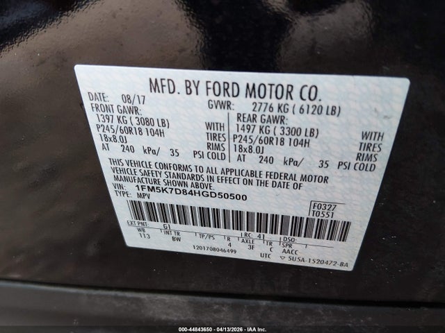 44843650 :رقم المزاد ، 1FM5K7D84HGD50500 vin ، 2017 Ford Explorer Xlt مزاد بيع