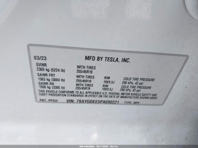 Aukcja sprzedaży 2023 Tesla Model Y Awd/long Range Dual Motor All-wheel Drive, vin: 7SAYGDEE5PA090221, numer aukcji: 44843664
