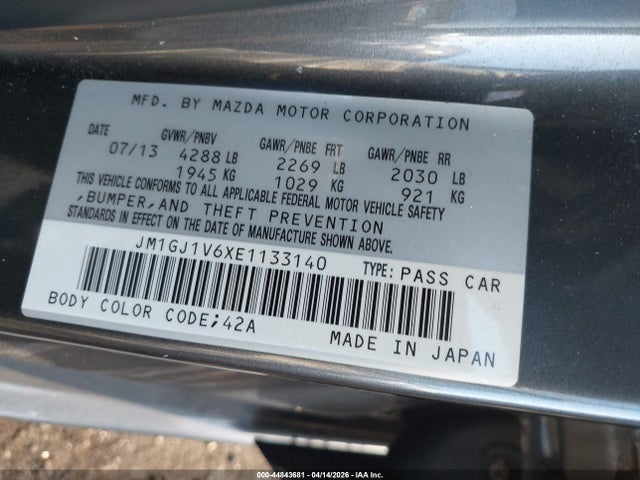 Продаж на аукціоні авто 2014 Mazda Mazda6 I Touring, vin: JM1GJ1V6XE1133140, номер лоту: 44843681