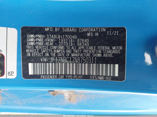 Продаж на аукціоні авто 2022 Toyota Gr86, vin: JF1ZNBC17N8750311, номер лоту: 44843686