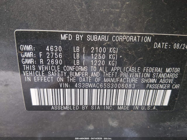Продаж на аукціоні авто 2025 Subaru Legacy Premium, vin: 4S3BWAC65S3006083, номер лоту: 44843685