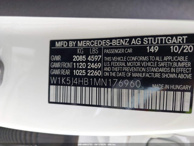 Продажа на аукционе авто 2021 Mercedes-benz Cla 250 4matic, vin: W1K5J4HB1MN176960, номер лота: 44843703