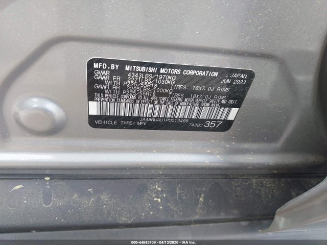 Auction sale of the 2023 Mitsubishi Outlander Sport 2.0 Es Awc/2.0 Le Awc/2.0 Ralliart Awc/2.0 S Awc/2.0 Se Awc, vin: JA4ARUAU1PU013498, lot number: 44843709