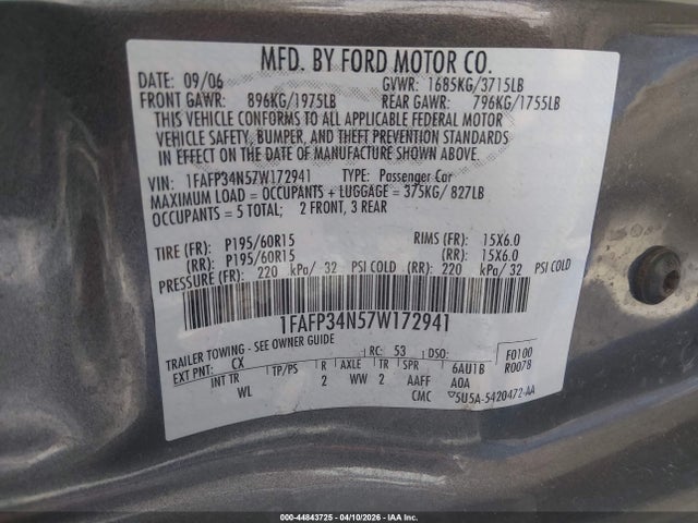 Aukcja sprzedaży 2007 Ford Focus S/se/ses, vin: 1FAFP34N57W172941, numer aukcji: 44843725