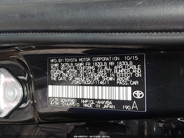 2016 Toyota Prius C Persona Series მანქანა იყიდება აუქციონზე, vin: JTDKDTB32G1114611, აუქციონის ნომერი: 44843741