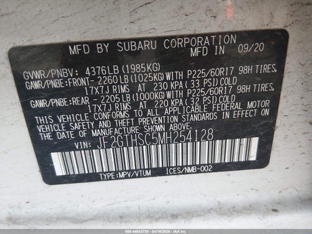 Продаж на аукціоні авто 2021 Subaru Crosstrek Sport, vin: JF2GTHSC5MH254128, номер лоту: 44843750