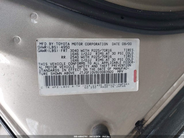 44843761 :رقم المزاد ، JTJGF10U910083920 vin ، 2001 Lexus Rx 300 مزاد بيع