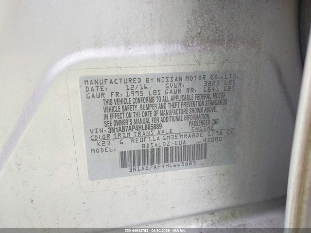 Aukcja sprzedaży 2017 Nissan Sentra Sv, vin: 3N1AB7AP4HL665889, numer aukcji: 44843763