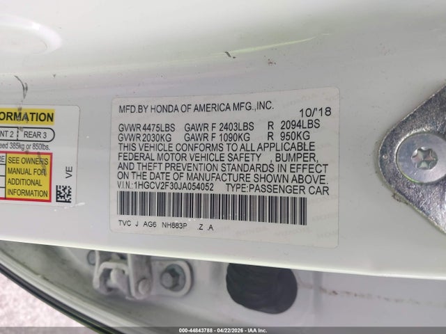 1HGCV2F30JA054052 Honda Accord Sport 2.0t