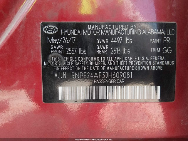 5NPE24AF3JH609081 Hyundai SONATA SE