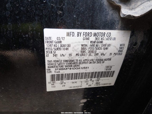 Продажа на аукционе авто 2013 Ford Explorer Limited, vin: 1FM5K8F81DGA12551, номер лота: 44843803
