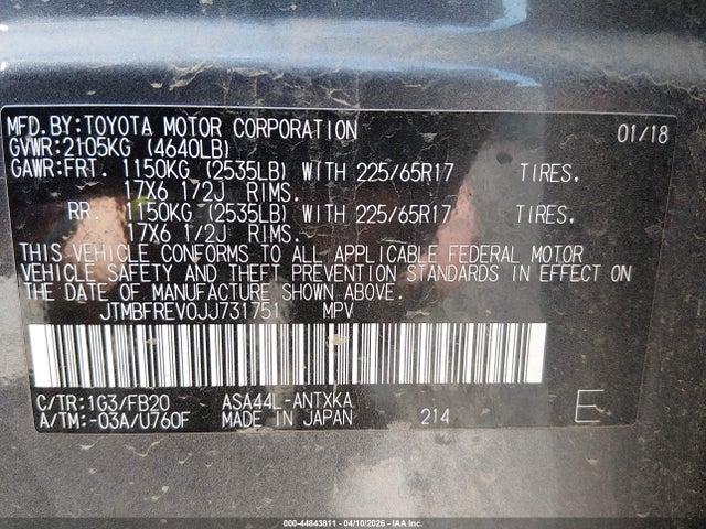 JTMBFREV0JJ731751 Toyota RAV4 LE
