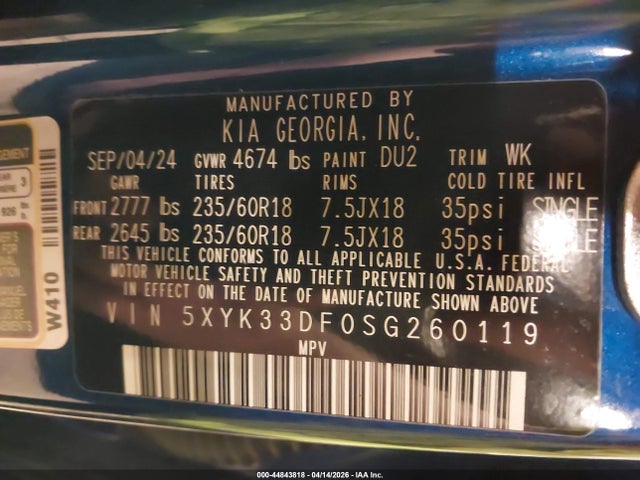 Продаж на аукціоні авто 2025 Kia Sportage Ex, vin: 5XYK33DF0SG260119, номер лоту: 44843818