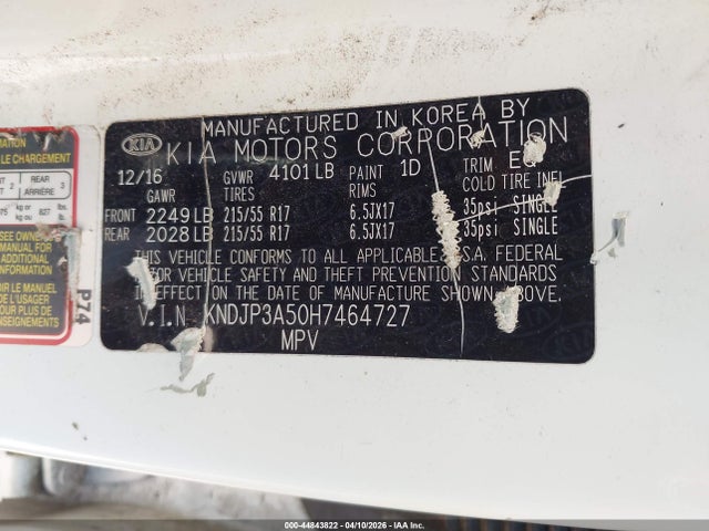 2017 Kia Soul + მანქანა იყიდება აუქციონზე, vin: KNDJP3A50H7464727, აუქციონის ნომერი: 44843822