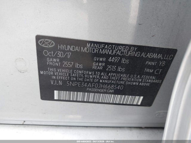 Продаж на аукціоні авто 2018 Hyundai Sonata Sport, vin: 5NPE34AF0JH668540, номер лоту: 44843853