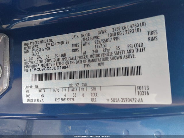 2018 FORD ESCAPE 1FMCU9GD4JUD19941 Photo 8