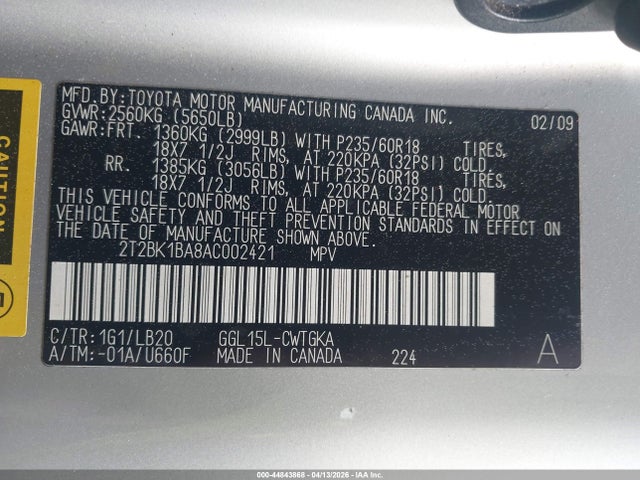 44843868 :رقم المزاد ، 2T2BK1BA8AC002421 vin ، 2010 Lexus Rx 350 مزاد بيع