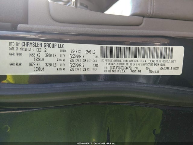 44843870 :رقم المزاد ، 1C4RJFAG5DC644701 vin ، 2013 Jeep Grand Cherokee Laredo مزاد بيع