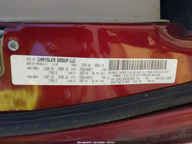 2014 Chrysler Town & Country Touring მანქანა იყიდება აუქციონზე, vin: 2C4RC1BG4ER272255, აუქციონის ნომერი: 44843879