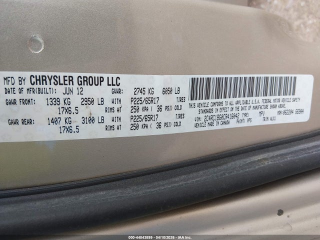 Продаж на аукціоні авто 2012 Chrysler Town & Country Touring, vin: 2C4RC1BG0CR416042, номер лоту: 44843899