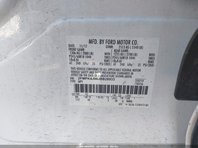 Ford EDGE SEL 2018 2FMPK4J98JBB28933 Image 9