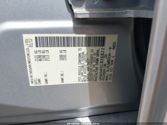 Aukcja sprzedaży 2012 Nissan Maxima 3.5 S, vin: 1N4AA5AP2CC826822, numer aukcji: 44843942