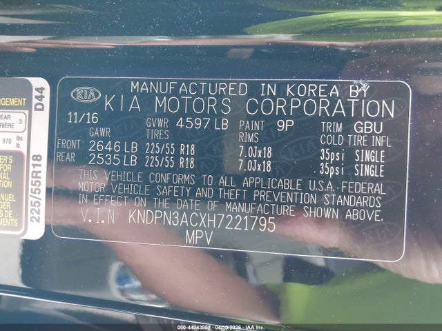KNDPN3ACXH7221795 KIA Sportage Ex