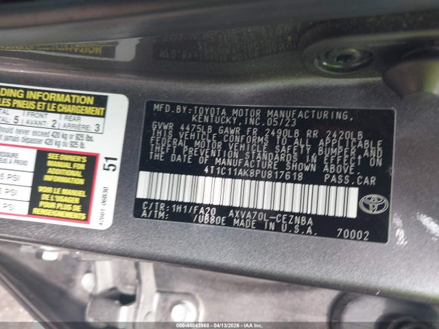 Aukcja sprzedaży 2023 Toyota Camry Le, vin: 4T1C11AK8PU817618, numer aukcji: 44843968