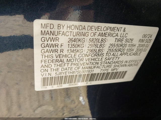 Aukcja sprzedaży 2025 Acura Mdx Advance Package, vin: 5J8YE1H87SL001931, numer aukcji: 44843990