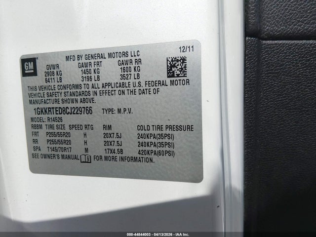 Продаж на аукціоні авто 2012 Gmc Acadia Denali, vin: 1GKKRTED8CJ229766, номер лоту: 44844003