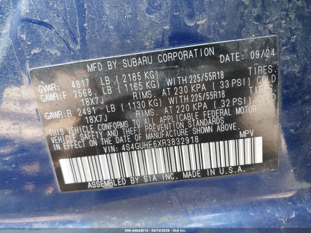 44844010 :رقم المزاد ، 4S4GUHF6XR3832918 vin ، 2024 Subaru Crosstrek Sport مزاد بيع