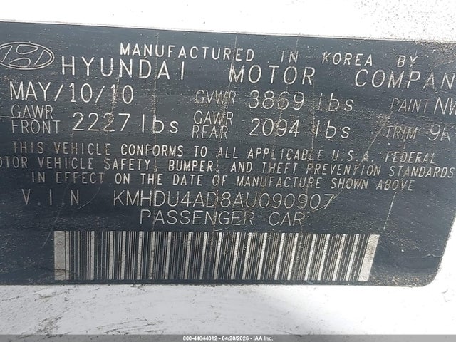 44844012 :رقم المزاد ، KMHDU4AD8AU090907 vin ، 2010 Hyundai Elantra Gls مزاد بيع