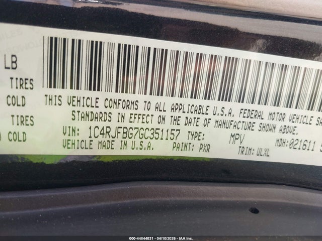 44844031 :رقم المزاد ، 1C4RJFBG7GC351157 vin ، 2016 Jeep Grand Cherokee Limited مزاد بيع