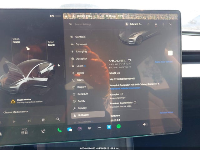 44844035 :رقم المزاد ، 5YJ3E1EB9SF939991 vin ، 2025 Tesla Model 3 Long Range All-wheel Drive مزاد بيع