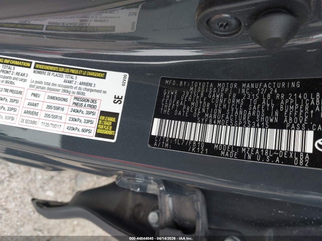 44844040 :رقم المزاد ، 5YFB4MDE5SP253415 vin ، 2025 Toyota Corolla Le مزاد بيع