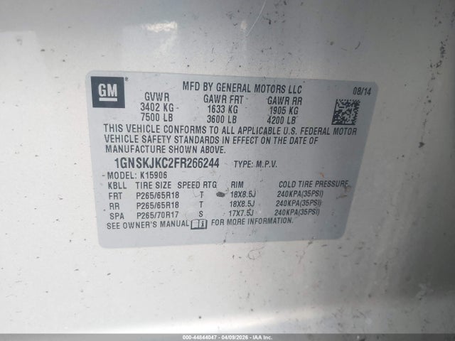 1GNSKJKC2FR266244 Chevrolet Suburban 1500 Lt