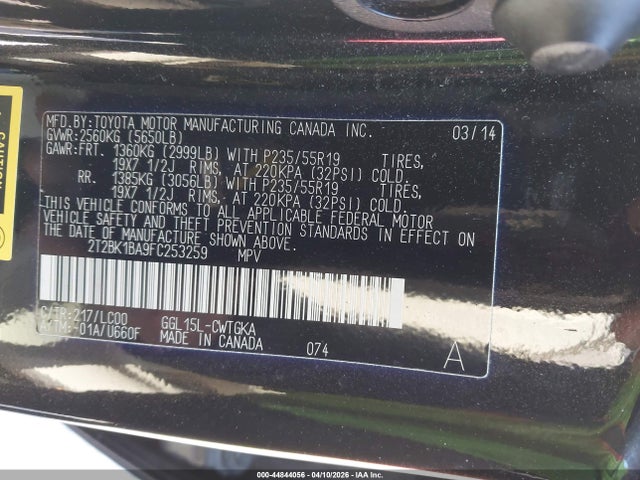 Aukcja sprzedaży 2015 Lexus Rx 350, vin: 2T2BK1BA9FC253259, numer aukcji: 44844056