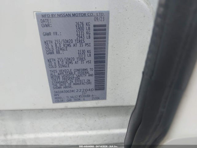 Продажа на аукционе авто 2024 Nissan Pathfinder Platinum Fwd, vin: 5N1DR3DG3RC222040, номер лота: 44844068