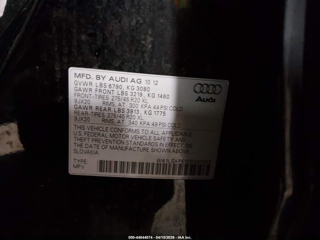 Продаж на аукціоні авто 2013 Audi Q7 3.0t Premium, vin: WA1LGAFE1DD007033, номер лоту: 44844074