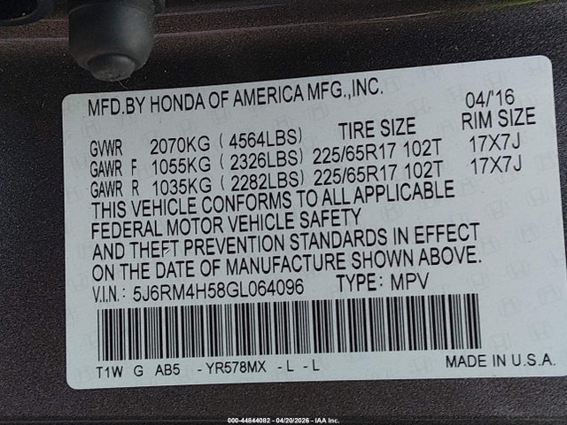 Honda CR-V EX 2016 5J6RM4H58GL064096 Image 9