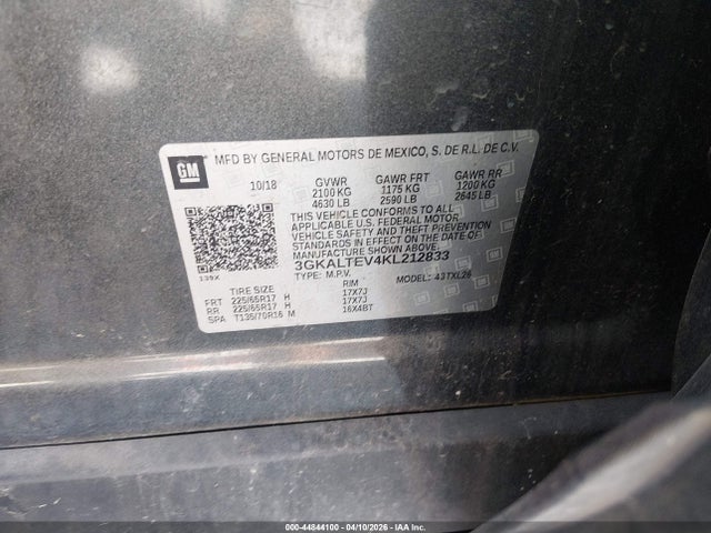 2019 Gmc Terrain Sle მანქანა იყიდება აუქციონზე, vin: 3GKALTEV4KL212833, აუქციონის ნომერი: 44844100