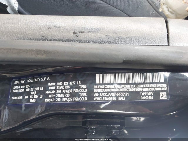 Aukcja sprzedaży 2017 Jeep Renegade Sport Fwd, vin: ZACCJAAB7HPF35171, numer aukcji: 44844105
