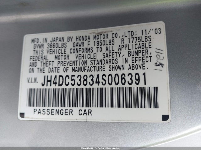 Aukcja sprzedaży 2004 Acura Rsx, vin: JH4DC53834S006391, numer aukcji: 44844117